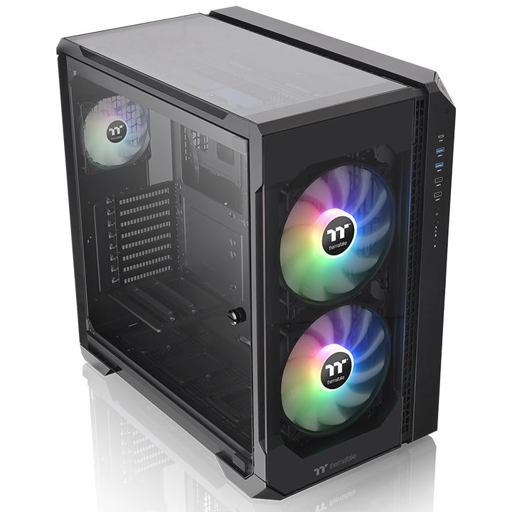  <b>Mid-Tower Case</b>: View 51 TG Black ARGB Edition, 3pcs Tempered Glass - <BR> 2x 200mm ARGB Fans, 1x 120mm ARGB Fan, 1x Type-C, 2x USB 3.0, 2x USB 2.0, Supports: E-ATX/ATX/mATX/mini-ITX  